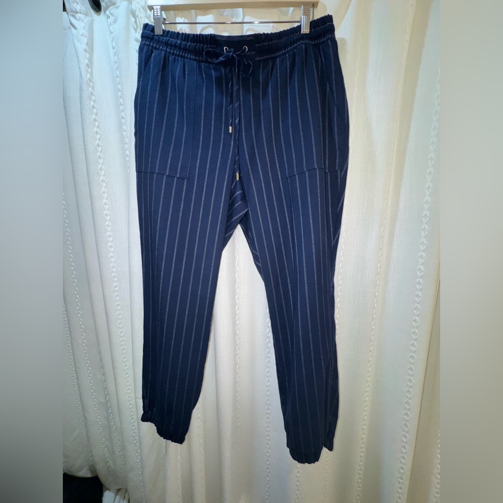 Nine West Navy Stripe Tapered Jogger Pants L